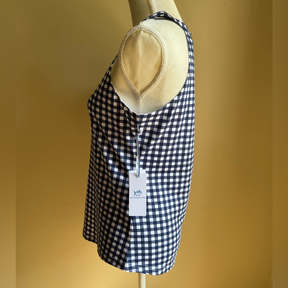 NWT Southern Tide Jennifer Gingham Performance Tank in Nautical Navy - Picture 5 of 10